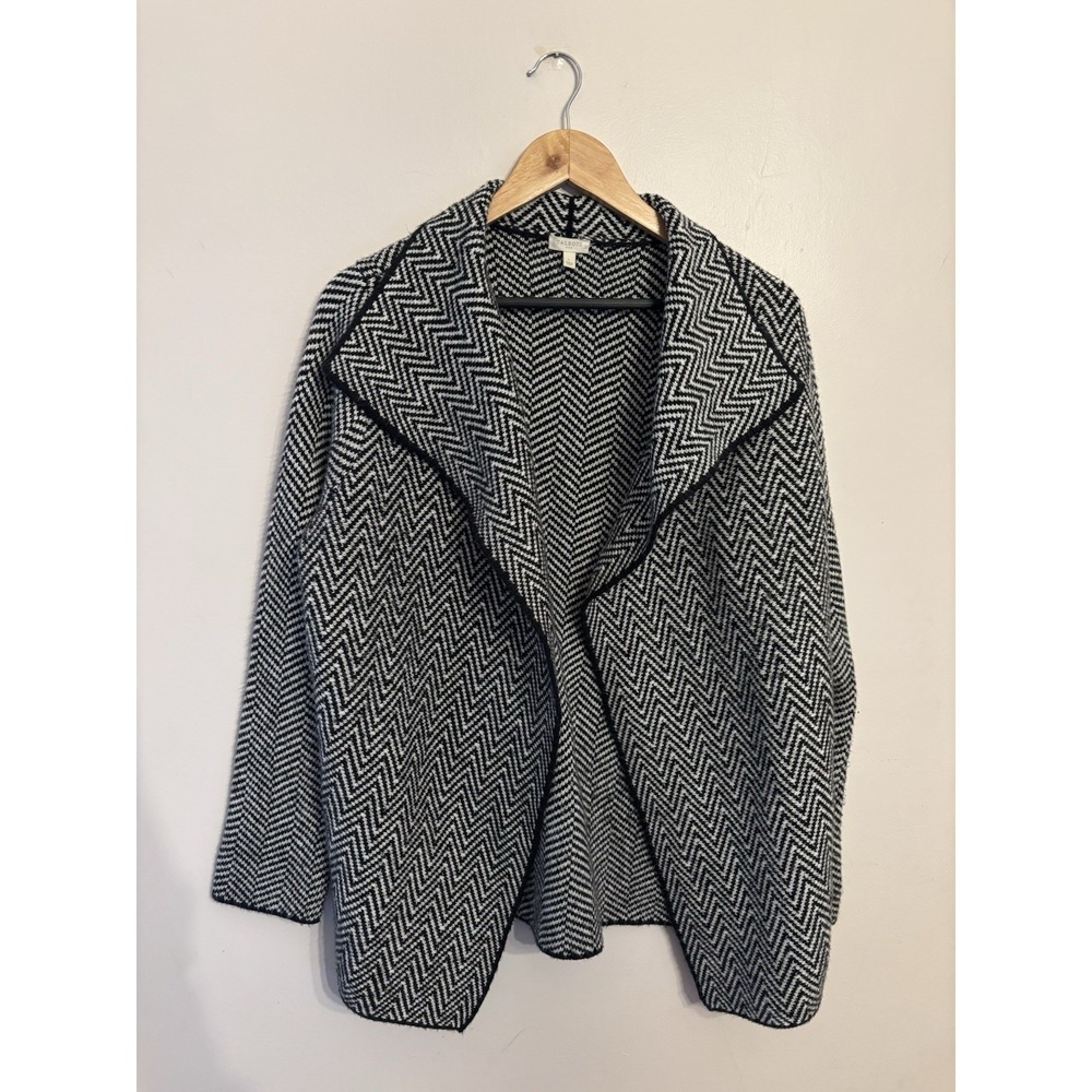 Talbots Women's Black White Herringbone Knit Open Sweater Size Large
